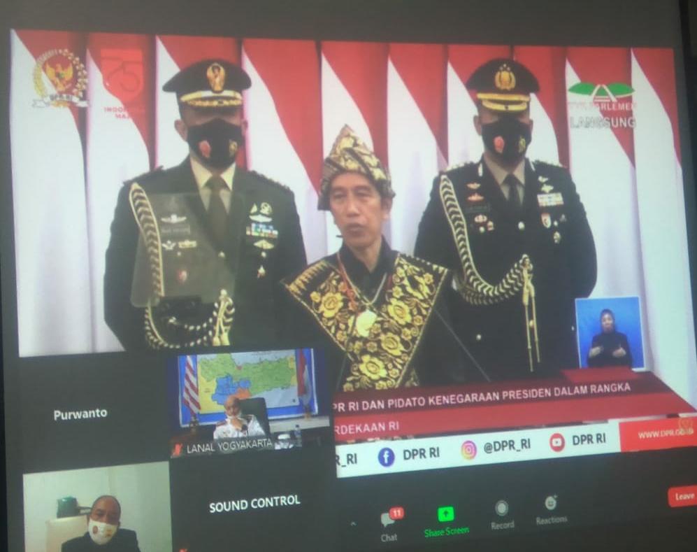 Danlanal Yogyakarta Ikuti Virtual Sidang dan Pidato Kenegaraan Jelang HUT RI ke-75